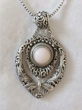 Rare-Artisan Collection of Bali Pink Opal Sterling Silver Pendant
